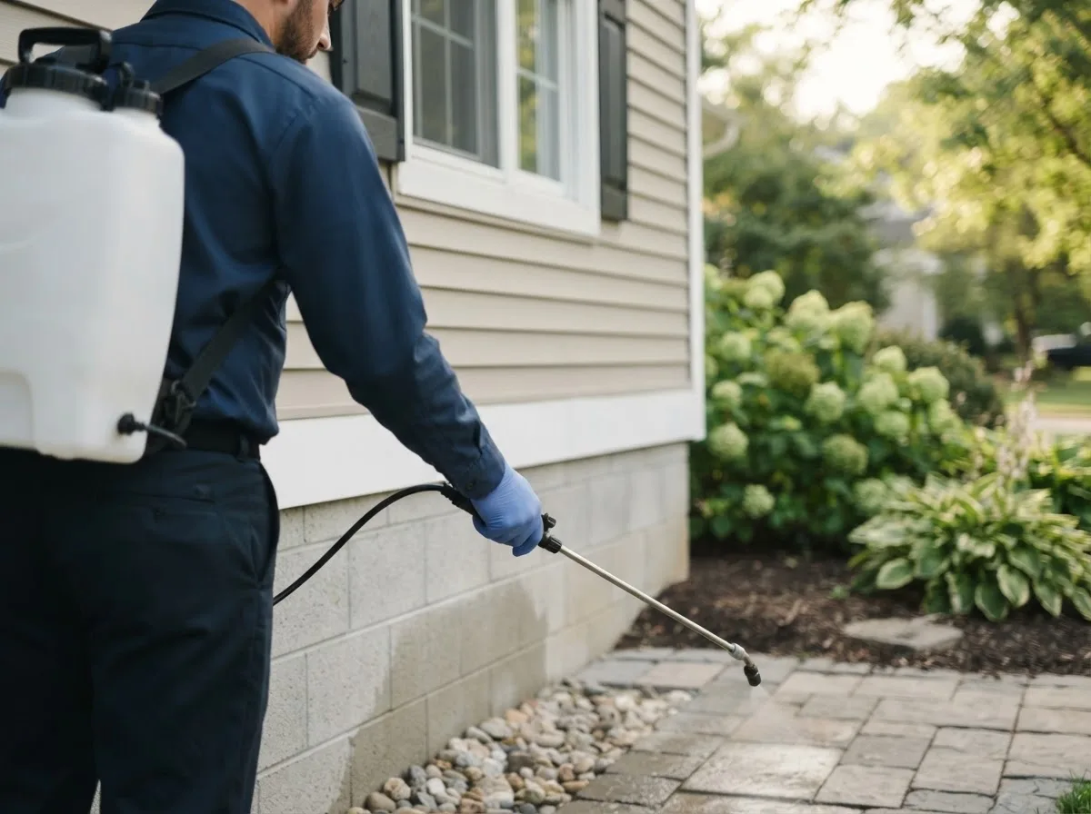 Pest control technician inspecting a home in Linn, WV